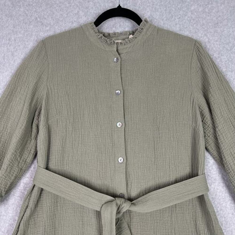 Soft Surroundings Sage Green Cotton Gauze Belted Button Up Dress Pockets Size XS - Picture 2 of 10
